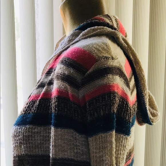 SALE!  FULL TILT Sarape Print Fringed Festival Style HOODIE Cardigan SWEATER XL - Picture 5 of 8